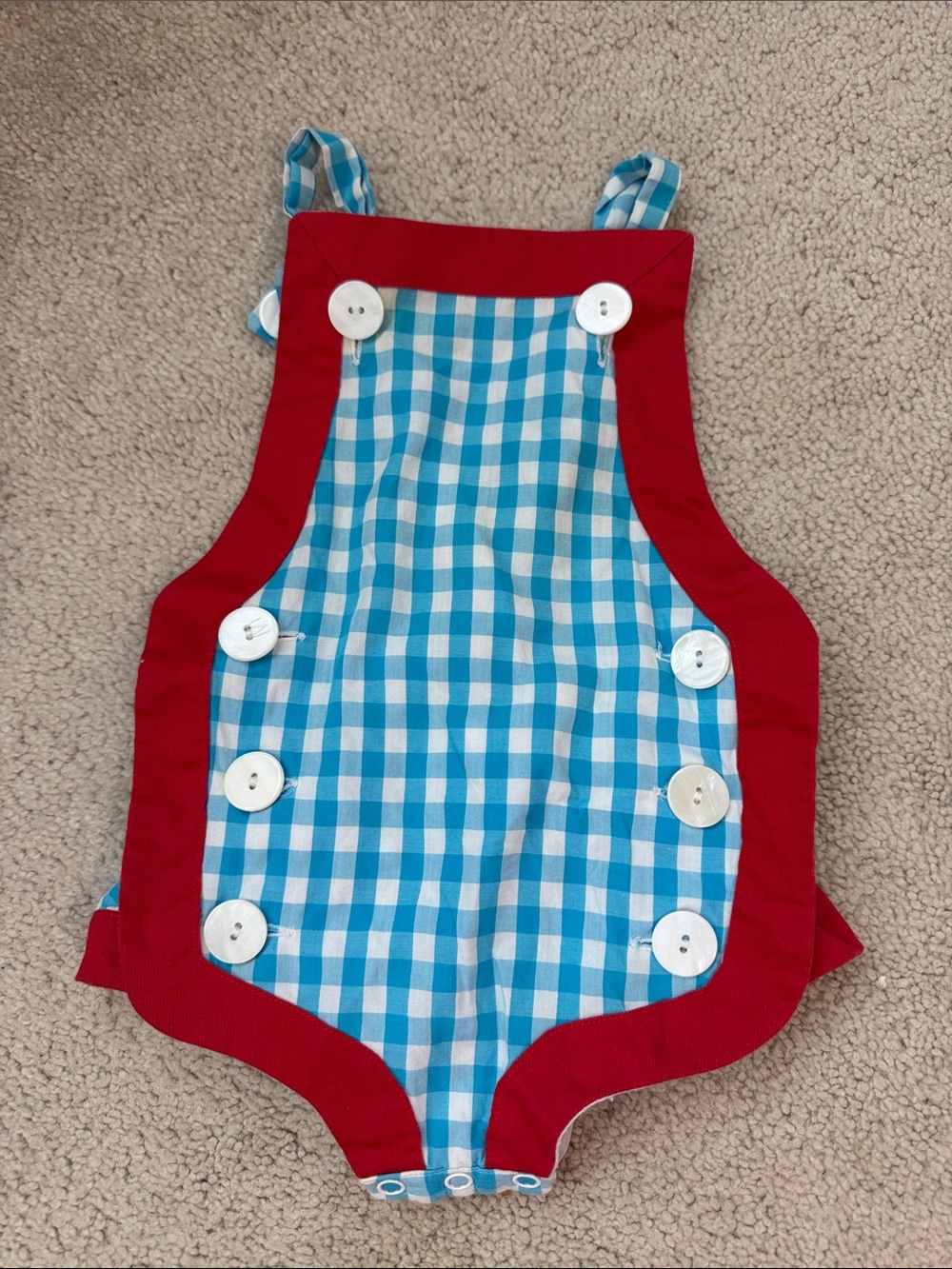 Cecil & Lou Blue Gingham Red Trim Button bubble